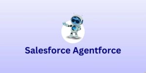 Ícone de robô dentro de um circulo branco coma escrita embaixo Salesforce Agentforce em azul