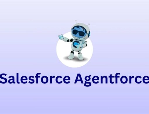 Ícone de robô dentro de um circulo branco coma escrita embaixo Salesforce Agentforce em azul