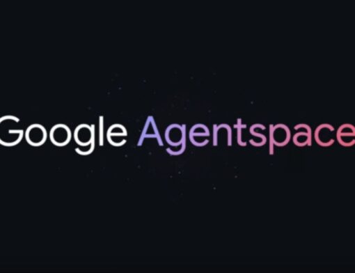 Fundo preto com escrita Google Agentspace em tons de branco e lilás